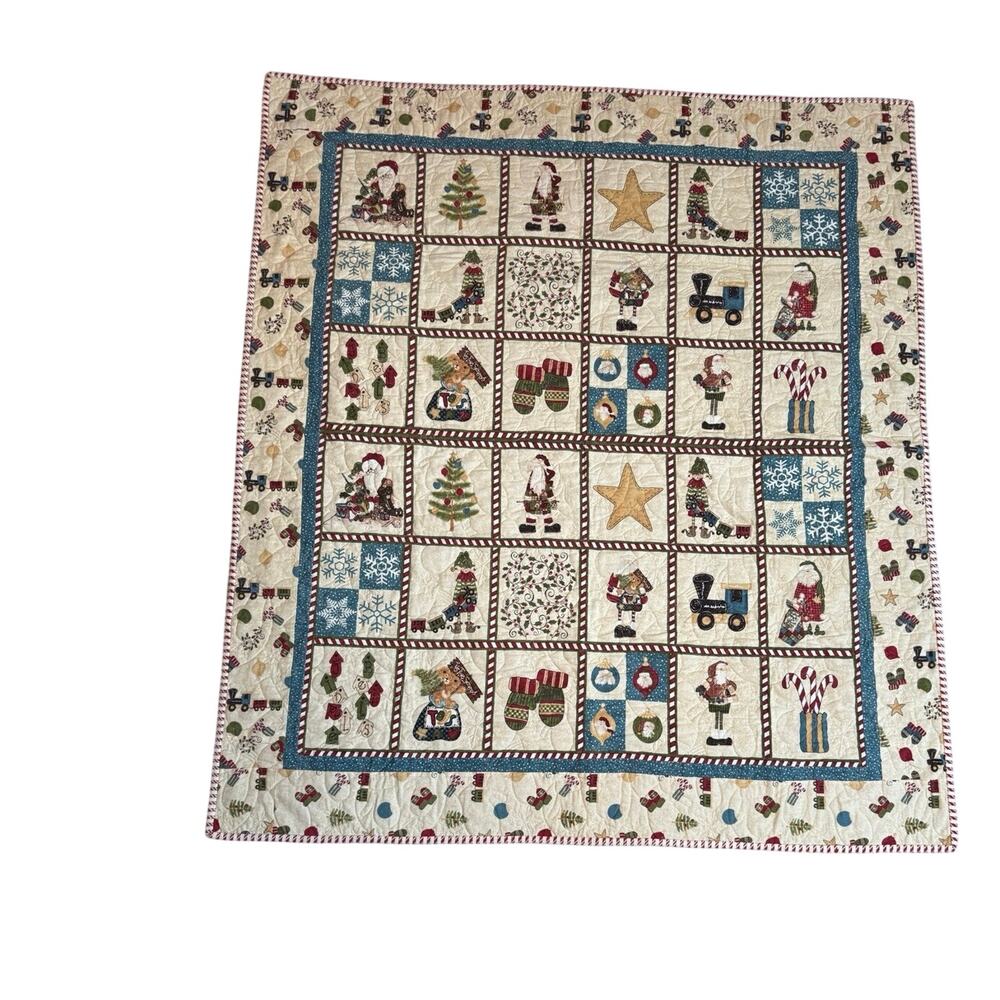 “Here Comes Santa” Handmade Cotton Flannel Quilt Panel Throw Blanket Christmas